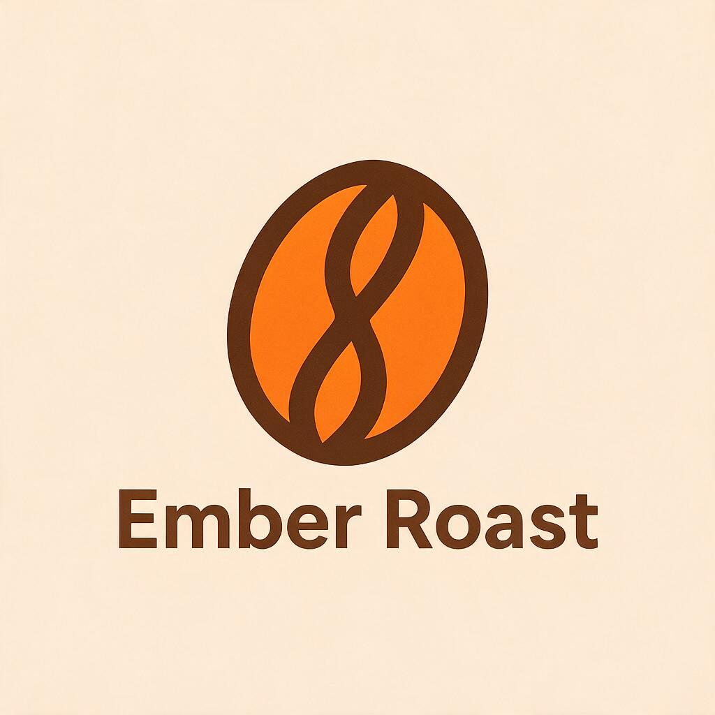 A modern logo for a coffee shop called "Ember Roast", warm orange flame